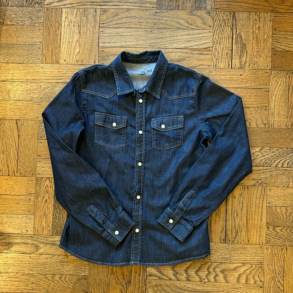 Bonpoint Dark Denim Snap Button Shirt Sz 12